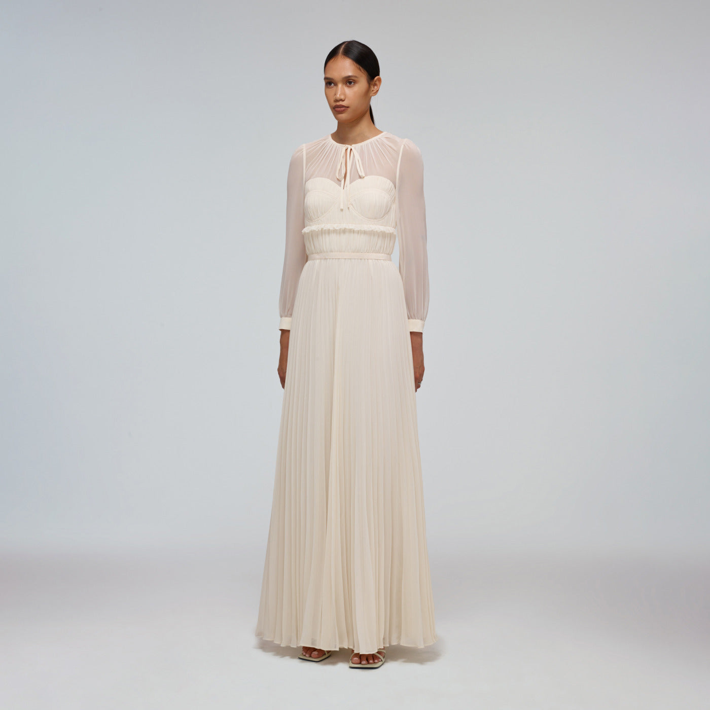 Ivory Chiffon Pleated Maxi Dress | self ...